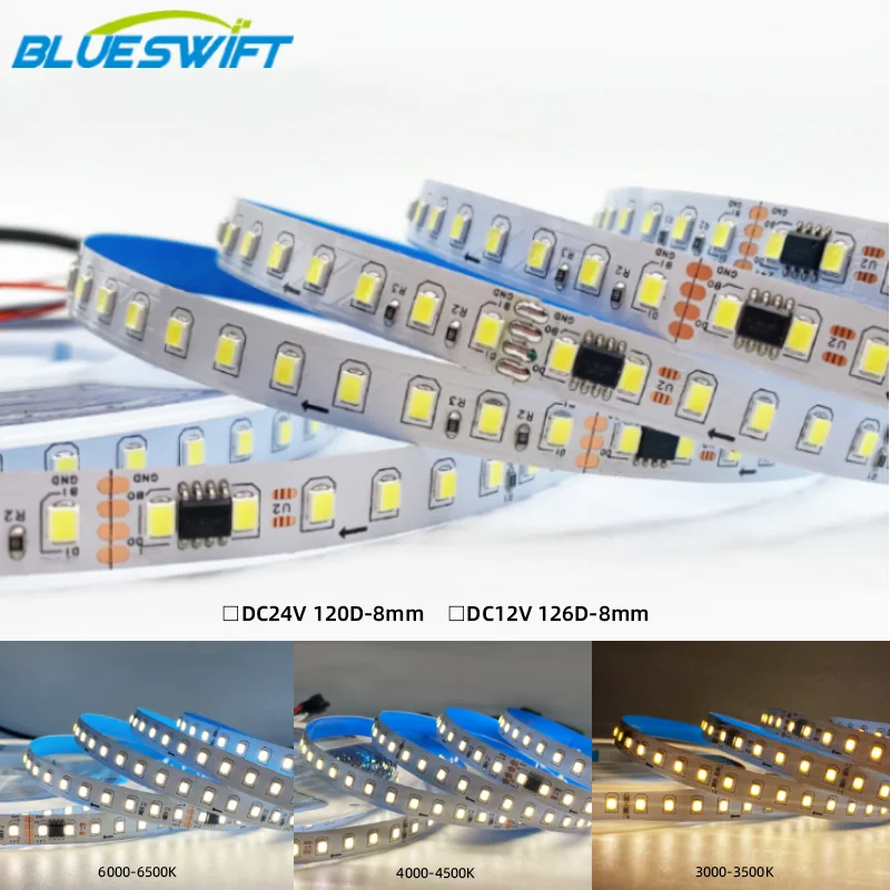 Smd 2835 24v 12v Snake 12 Volt Low Voltage Flexible 10 Meters Blue Color Led Strip Lights for Home for Stairs