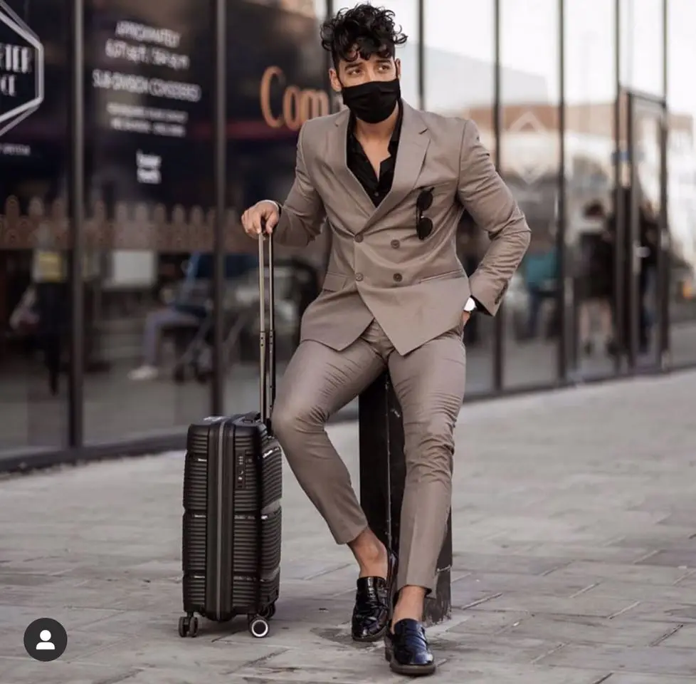 Casual Brown Double Breasted Men Suits Costume Homme Slim Fit Tuxedo Wedding Groom Terno Masculino Blazer 2 Pieces Jacket+Pant