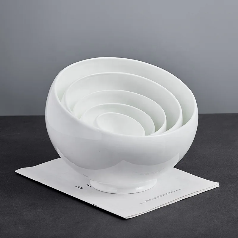 PITO Restaurant Hot Sales Bone China Round Porcelain Slanted Vegetable Hot Pot Round Fruit Salad Bowl