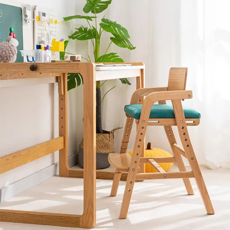 Trapezoidal Structure Children Furniture Adjustable Height Wood Frame Dining Chairs