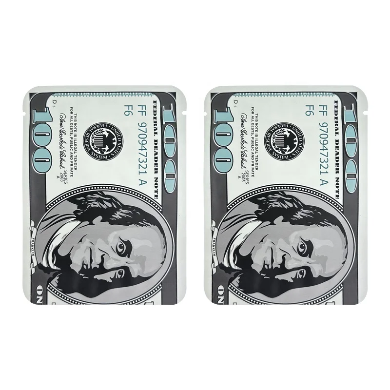 100 PCS Dollar Sign Pattern Money 1g-3.5g Mylar Bags Smell Proof Bag Tobacco Accessories U.S. Dollars Zip lock Bag Props Pouch