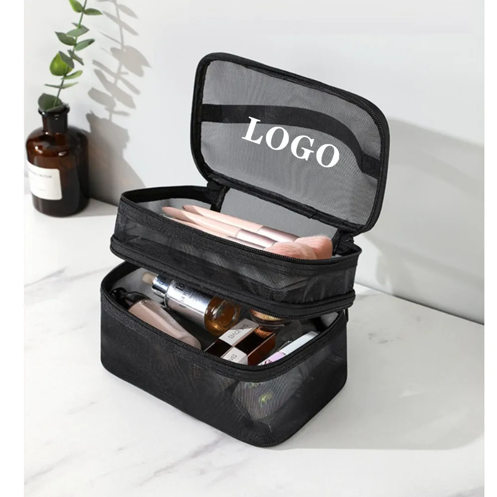 Wholesale Customized Waterproof Maroon Nylon Beauty Pouch Toiletry Bags Makeup Case Large Capacity Cosmetic Bag with Zipper