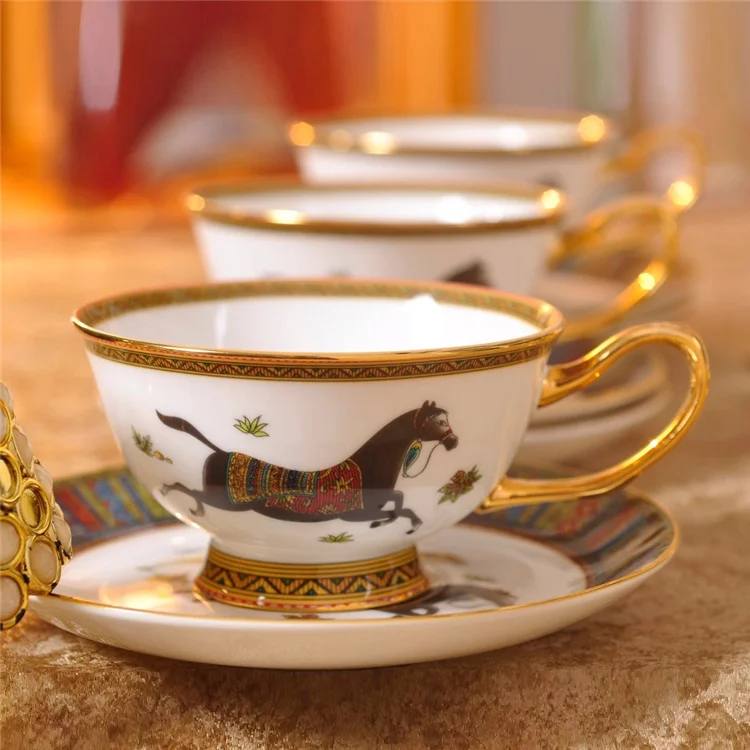 
Hot Selling Royal Style Embossed Gold Rim Ceramic Tea Coffee Cup Saucer 
