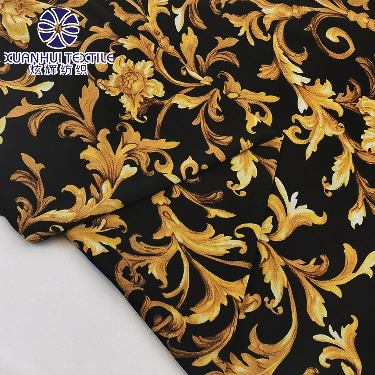 
Xuanhui Textile Printed Knitted Fabric Gold Chain Design FDY In Stock Polyester Four Way Stretch Spandex Fabric 