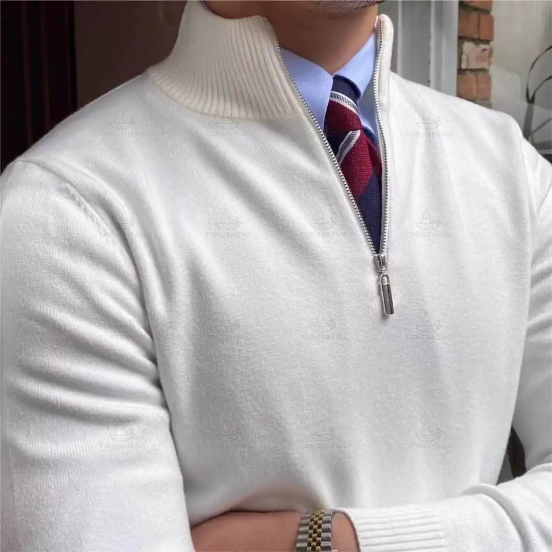 1/4 Zipper Sweater Custom Men Knitwear Oversized Ribbed Knit Turtleneck Pullover Quarter 1/4 Half Zip Knitted Sweater For Men