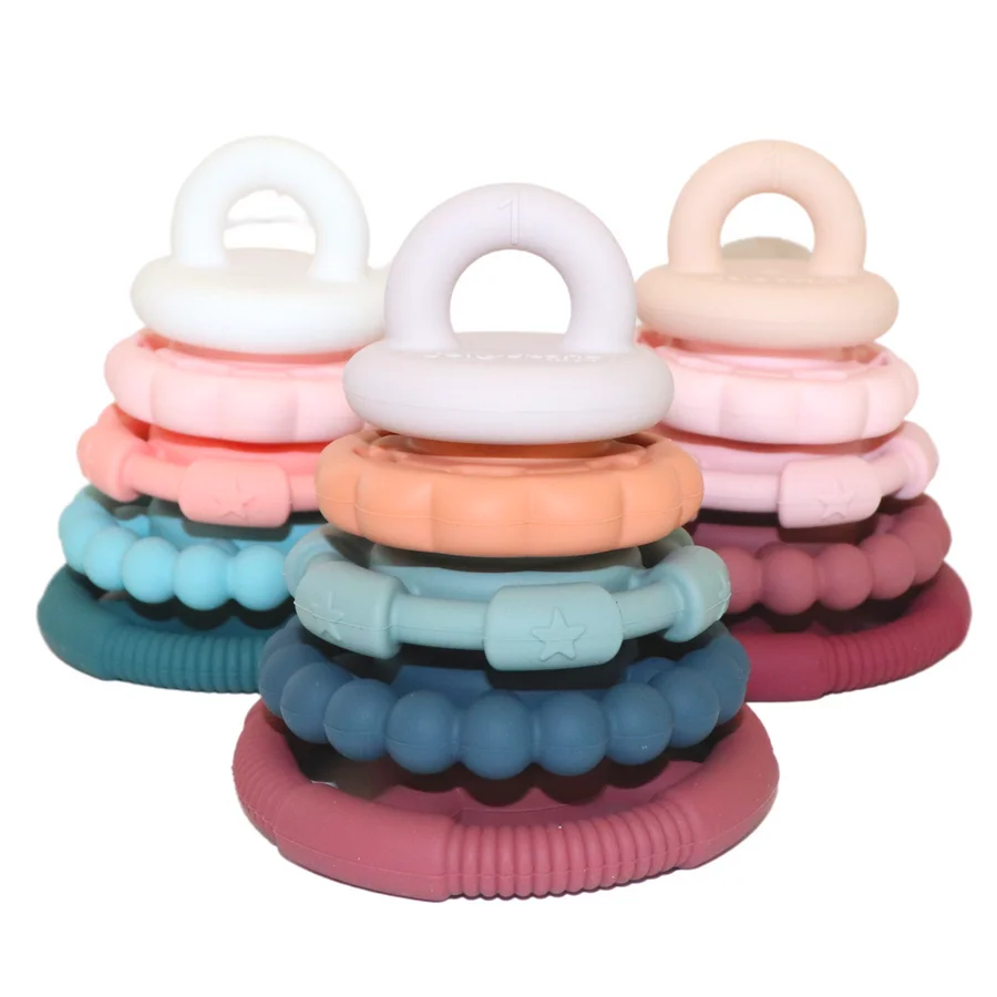 Customize New Style Earth Rainbow Stacking Toys Kids Silicone Stacker Baby Teether Toy