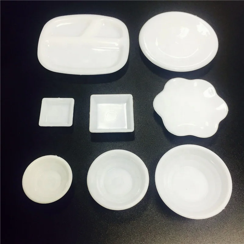 Miniature Plastic Tableware Pure White Bowls and Saucer Set for Dollhouse