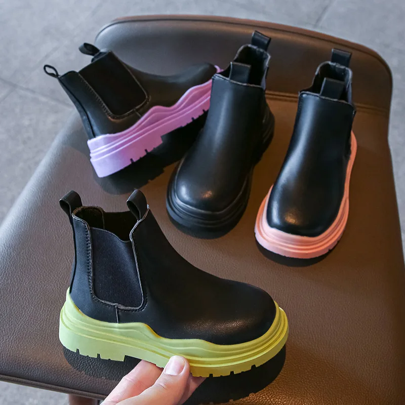 trend new British style zipper Martin boots girls boys leather Chelsea boots children shoes low cut and high cut ankle boots