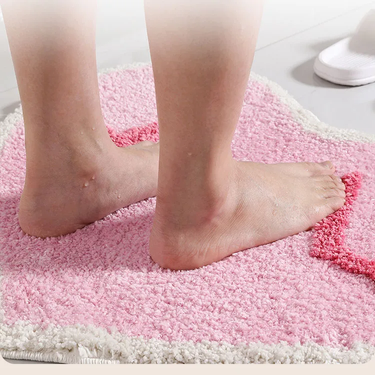 Factory Cute Tufted Absorbent Quick-drying Bathroom Mat Lovely Heart Pink microfiber Bath Mat