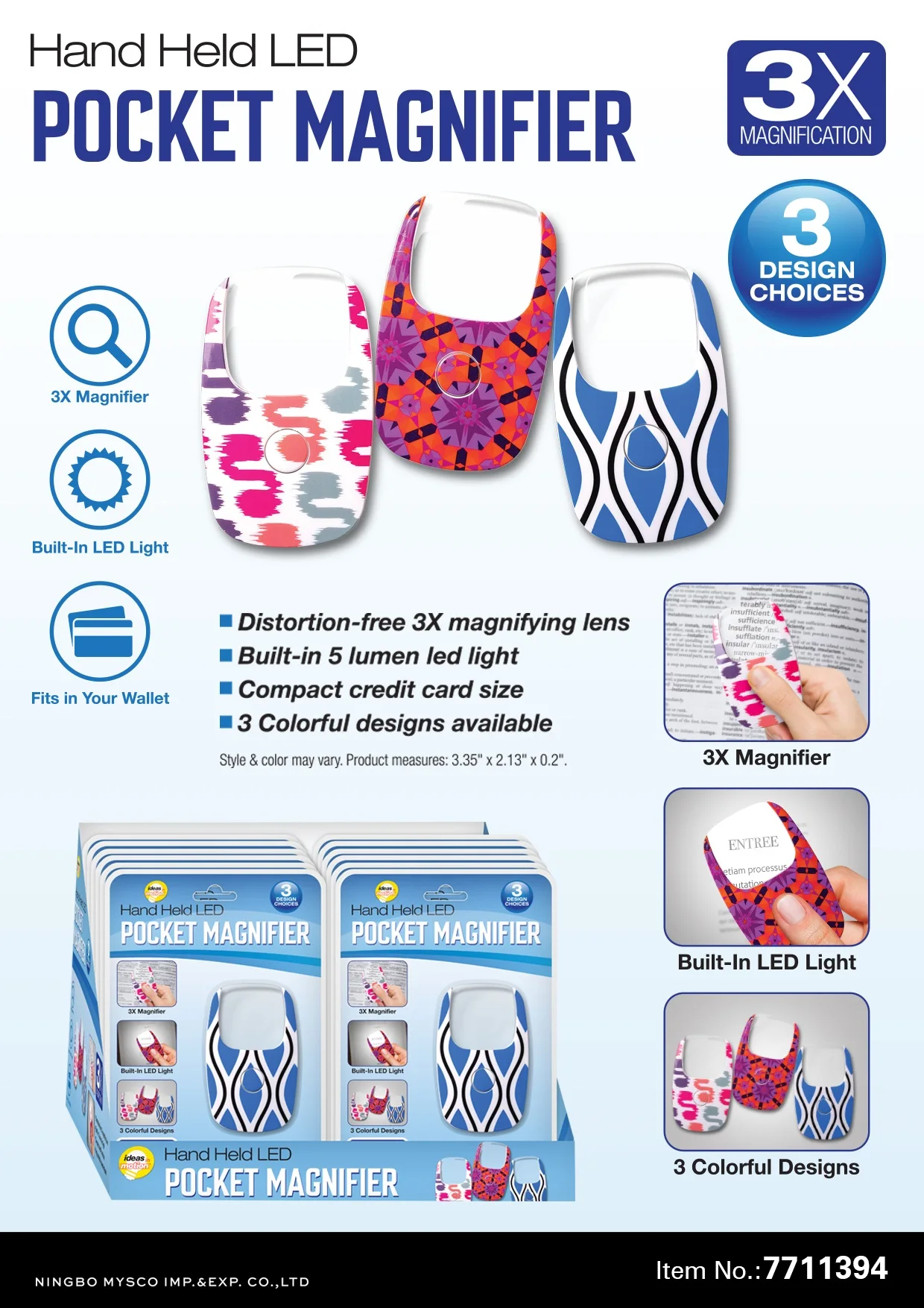 Pocket Magnifier 2.5 x magnification  with LED Light