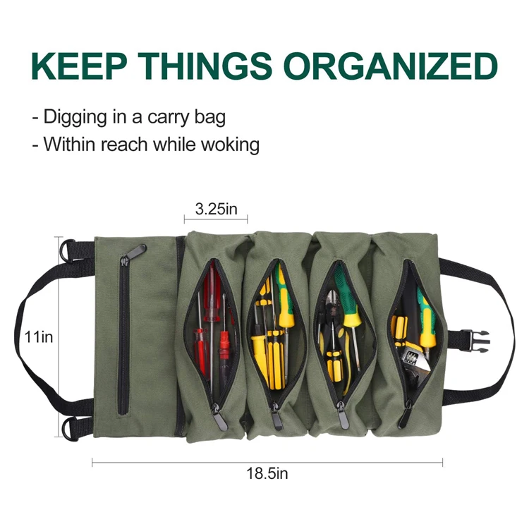 Factory OEM Multi-Purpose Canvas Wrench Roll Organizer Tool Roll Bag