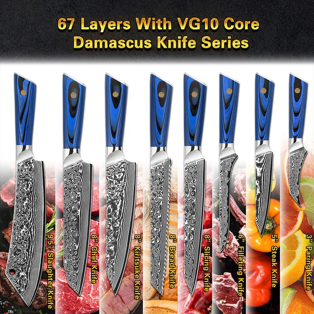 10% Off Custom Logo Blue G10 Handle 9.5 inch damascus knife slaughtering a goat in Amazom Top Selling List
