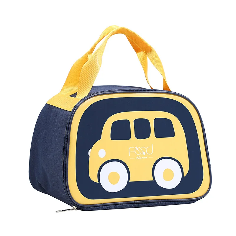 Custom Cute Cartoon Car Design Logo Waterproof Leakproof Aluminum Foil Lining Thermal Insulated Kids Lunch Bag For School Boys