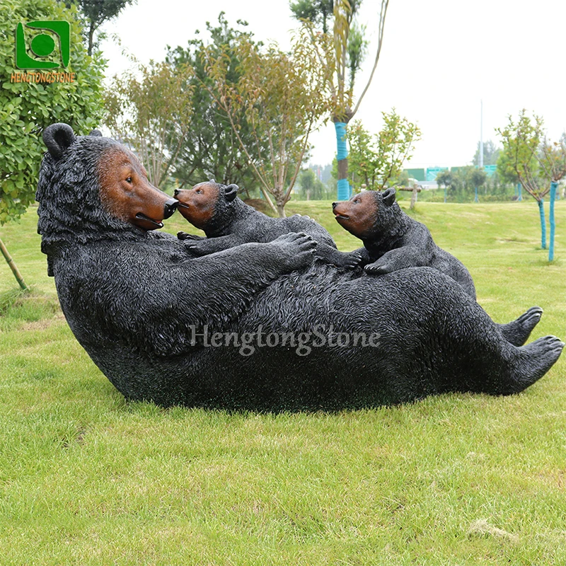 Factory Various Size Resin Fiberglass Outdoor Zoo Decoration Animal Big Black Bear Statue
