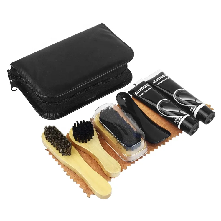 Shoe care kit with PU leather pouch and 3pcs brushes