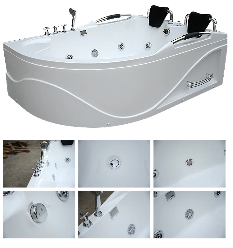 Freestanding Whirlpool Hydrotherapy Massage Corner Multi Functional Acrylic Bathtub Hot Tub 2 Two Person Bathroom Bath Tub White