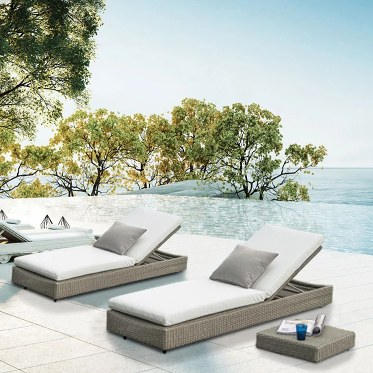 Synthetic Wicker Outdoor Furniture Poly Rattan Sun Lounger Setting Pool Rattan Patio Chaise Lounge