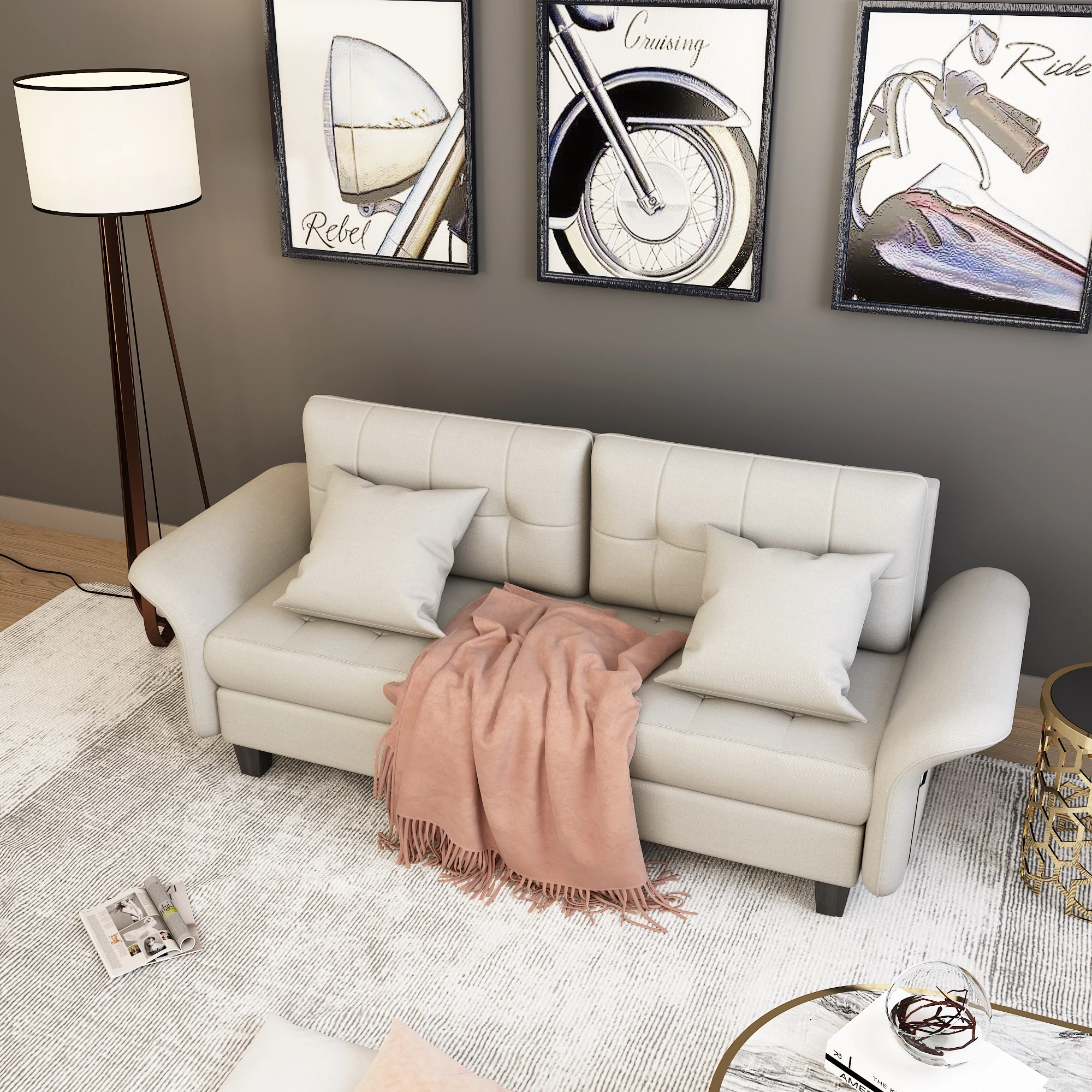 Futon Beige Couches  Luxury Modern the Backrest Can Be Reclined Modular 3 Seater  l Sofa l Chair  Living Room Furniture Indoor