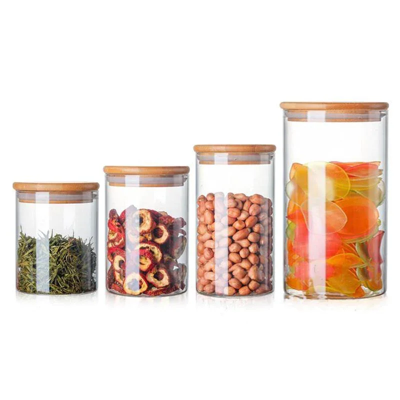 Kitchen Food Storage Container Spice Jar High borosilicate Air Tight Glass with Bamboo Lid