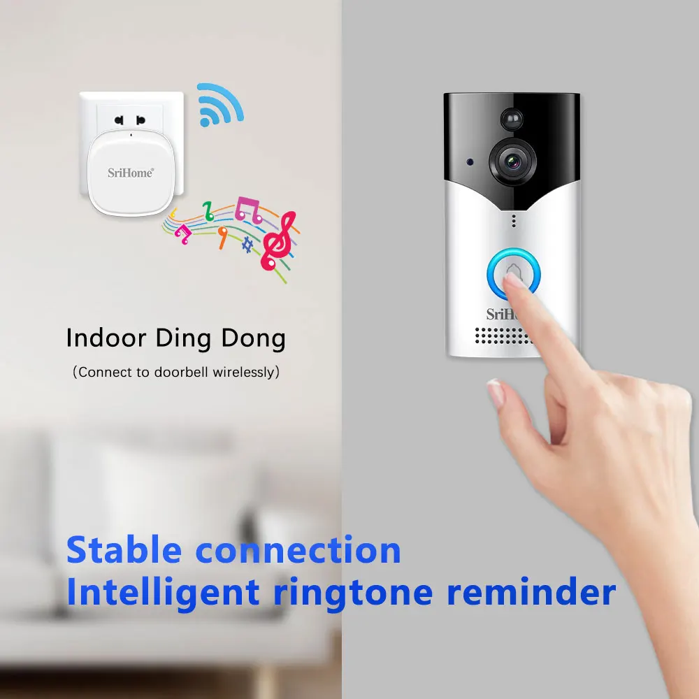 SriHome 4MP Doorbell Camera Wireless Intelligent Battery CCTV Camera Smart PTZ Camera PIR Detection Support Bidirectional Audio