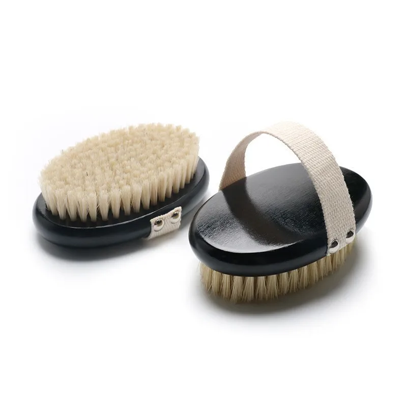 Factory Wholesale Black 100% Natural Vegan Sisal Bristle Exfoliating Brush Bamboo Wooden Handle Shower Dry Body Bath Brush