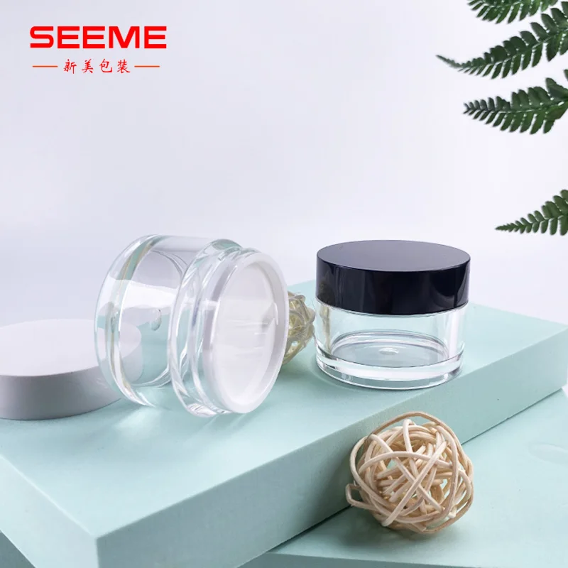 Wholesale 1oz 2oz 4oz 30ml 50ml 60ml 80ml 100ml 120ml empty luxury skin care clear black lid PET plastic cosmetic jar