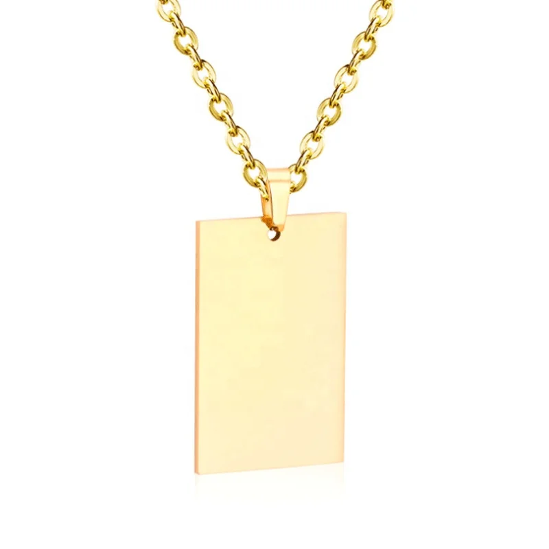 Mirror Smooth Square Pendant DIY Letteshort Collarbone Choker Wholesale Stainless Steel Fashion Jewelry Pendants & Charms