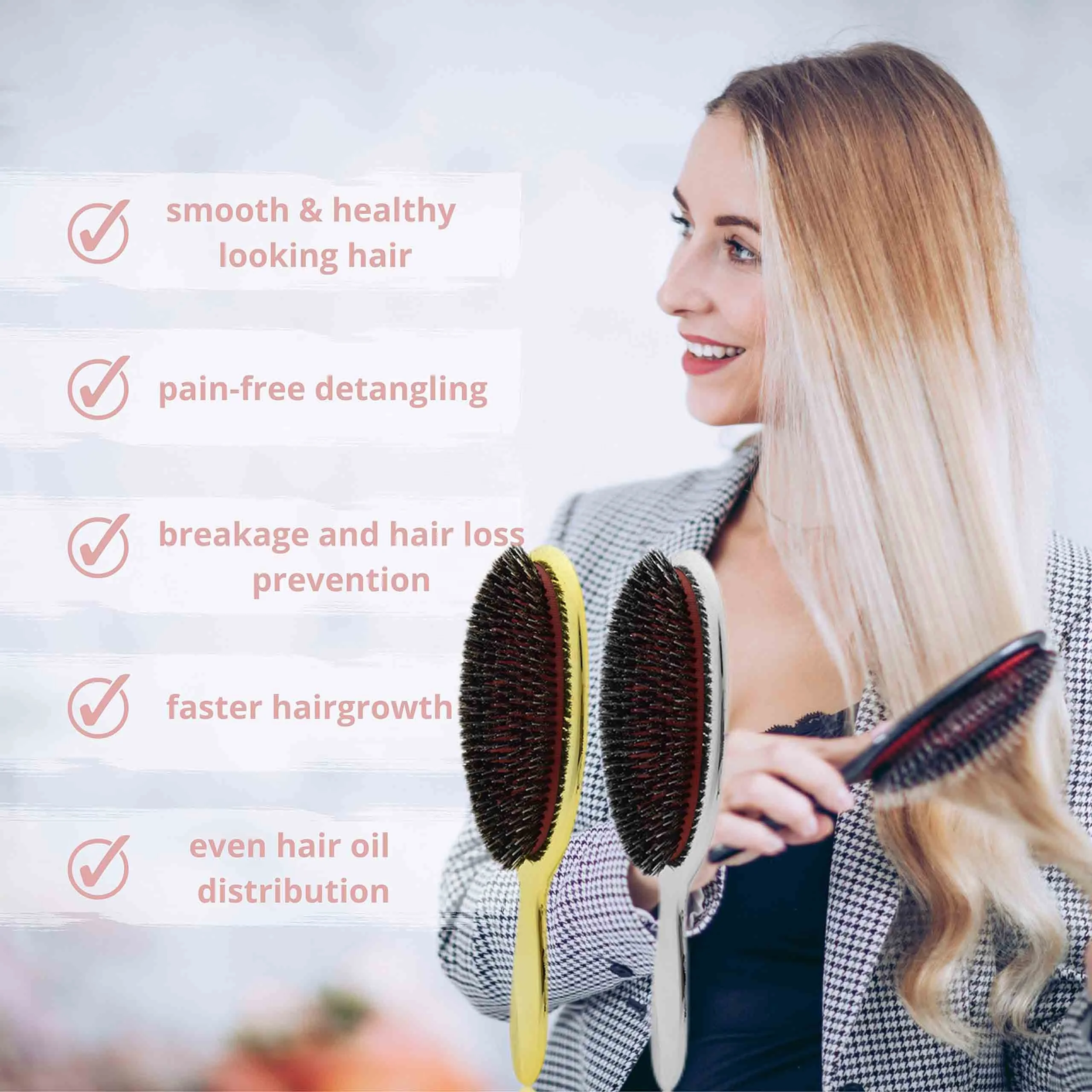 HEYAMO Private Label Hard Medium Hair Brush Pig Boar Bristle Brush Hairbrush Detangling Wig Hair Extensions Cushion Paddle Brush
