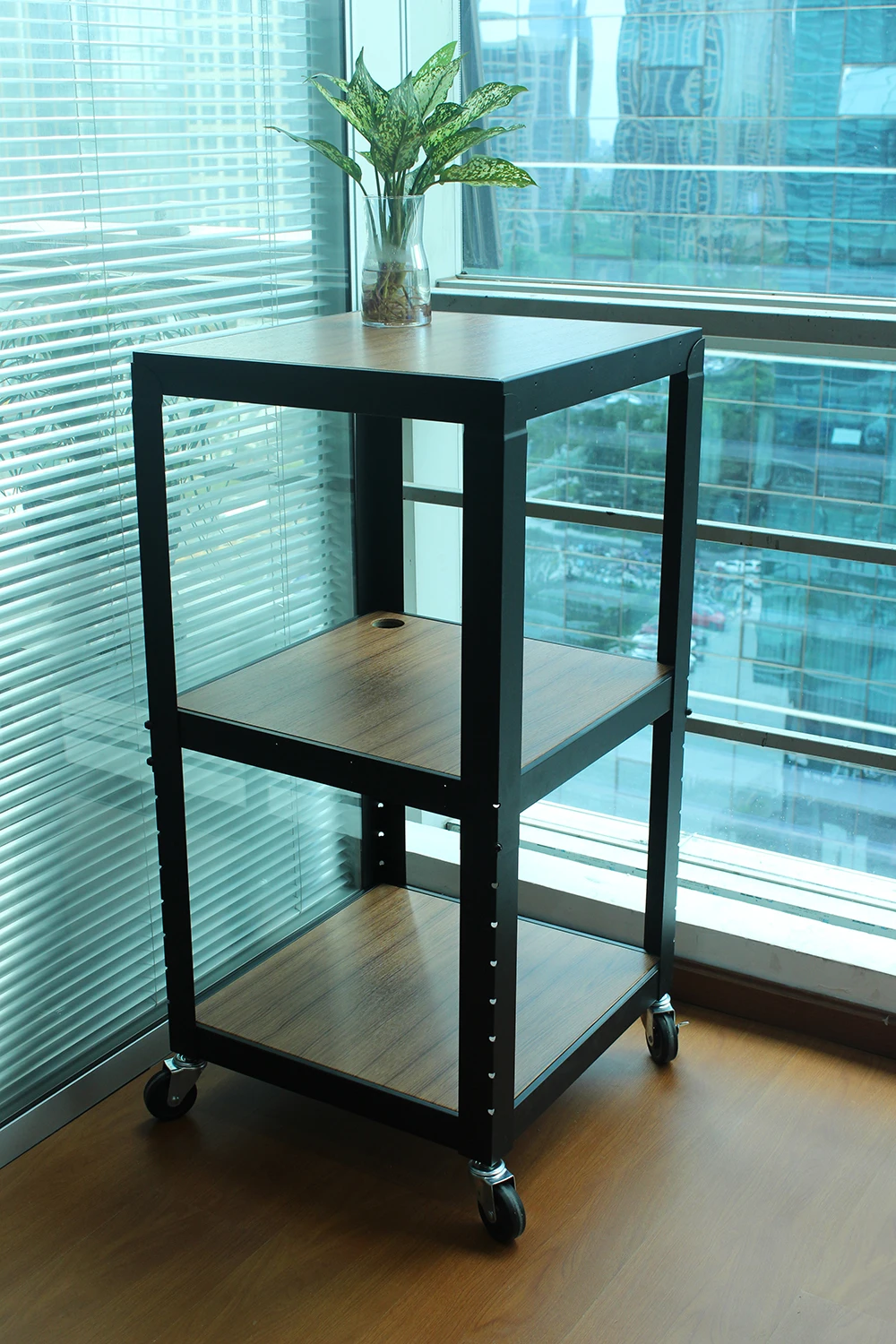 Modern Adjustable Height Rolling Metal Wood Computer Cart office metal  trolley