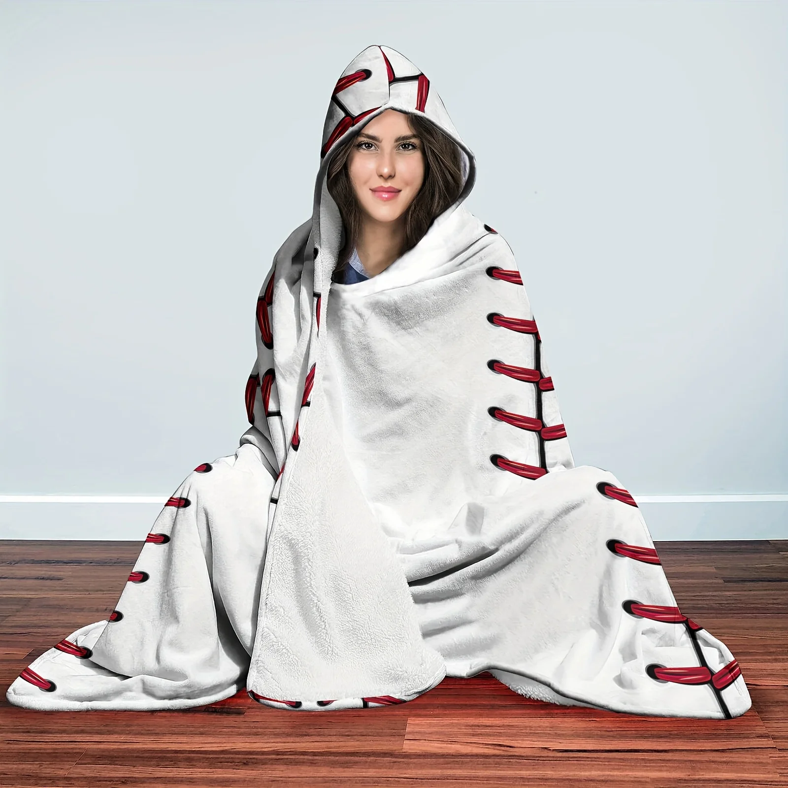 Baseball Hooded Thick Nap Wearable Blanket Magic Blanket Hooded Cape Cozy Warm Soft Blanket For Sofa Office Bed