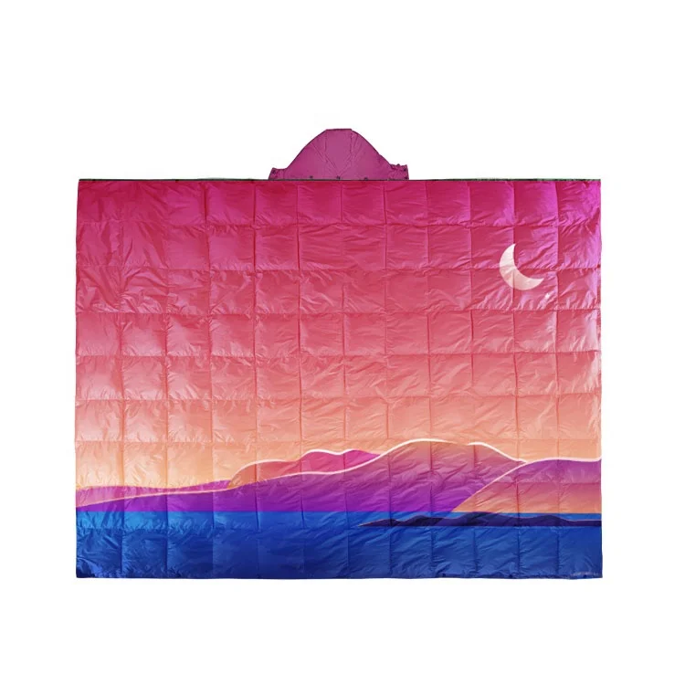 Custom Colorful Puffy Detachable Hooded Blanket Outdoor Picnic Camping Hiking Waterproof Portable Duck Down Blanket