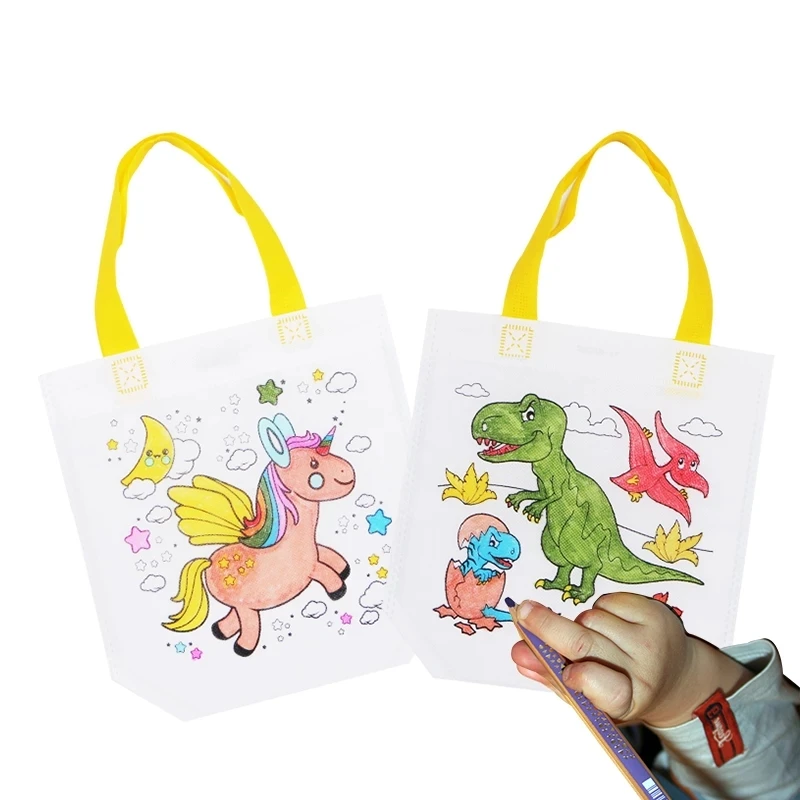 DIY Graffiti Coloring drawing Handmade Non-Woven partygift Bags for kids Children Filling Drawing Educational Toys