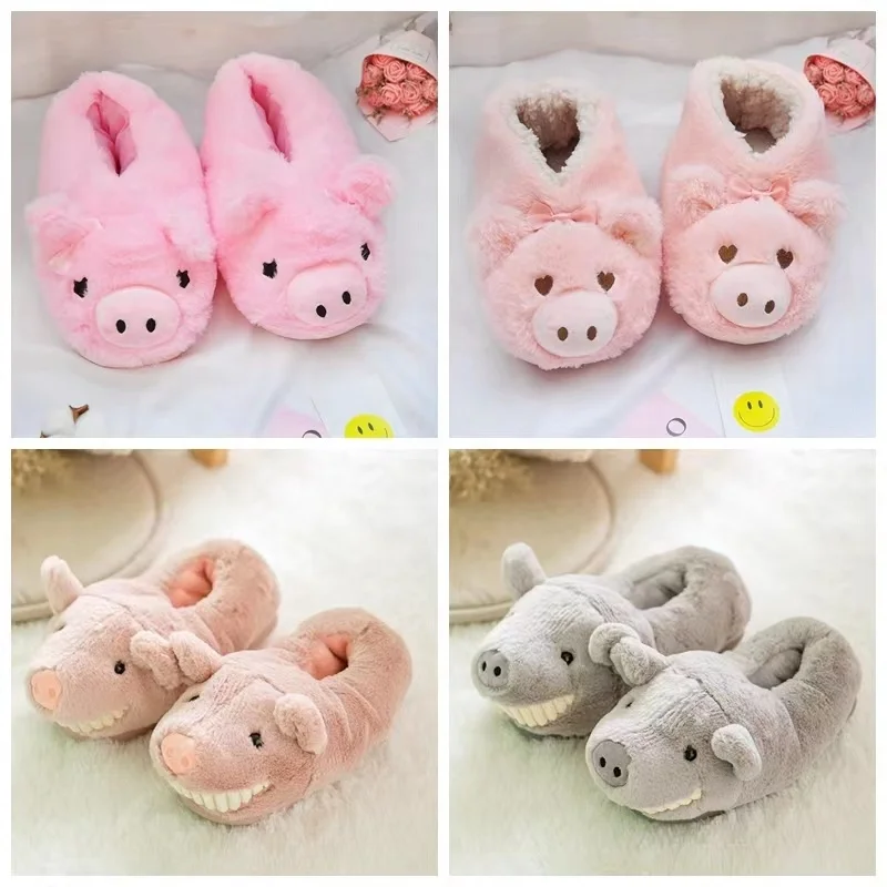 Children Sleeping Bedroom Plush Slippers Cute Animals Pink Pig Warm Slippers Peluches Slippers for Christmas