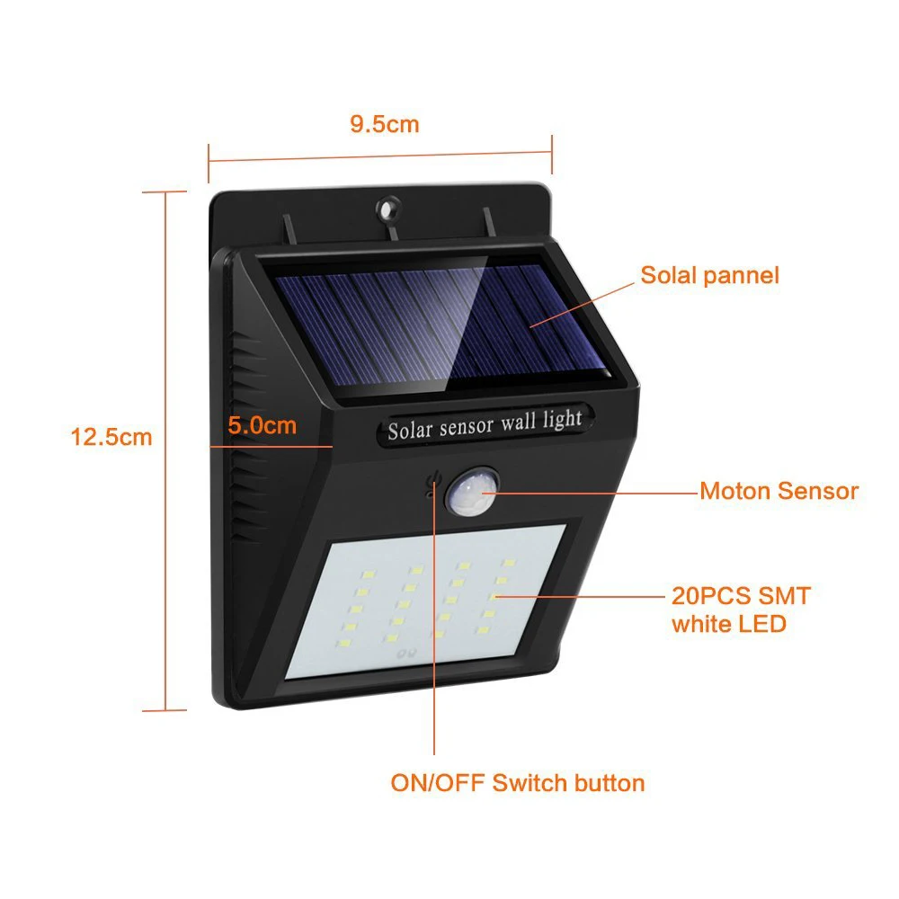 wholesale simple style blake color practiable garden  solar panel sensor wall light