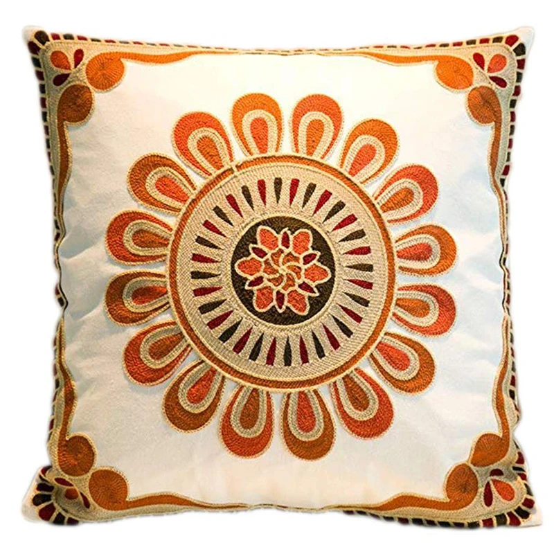 Cotton Linen Throw Embroidered Floral Pillow Cover for Couch Sofa Bed Living Room Bedroom