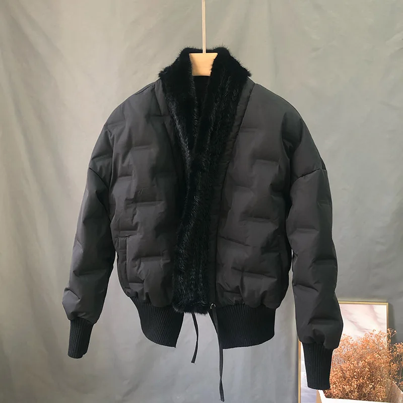 OFTBUY 2021 New Winter White Duck Down Down Jacket Women Coat Real Natural Weave Mink Fur Collar Loose Luxury Warm Outerwear