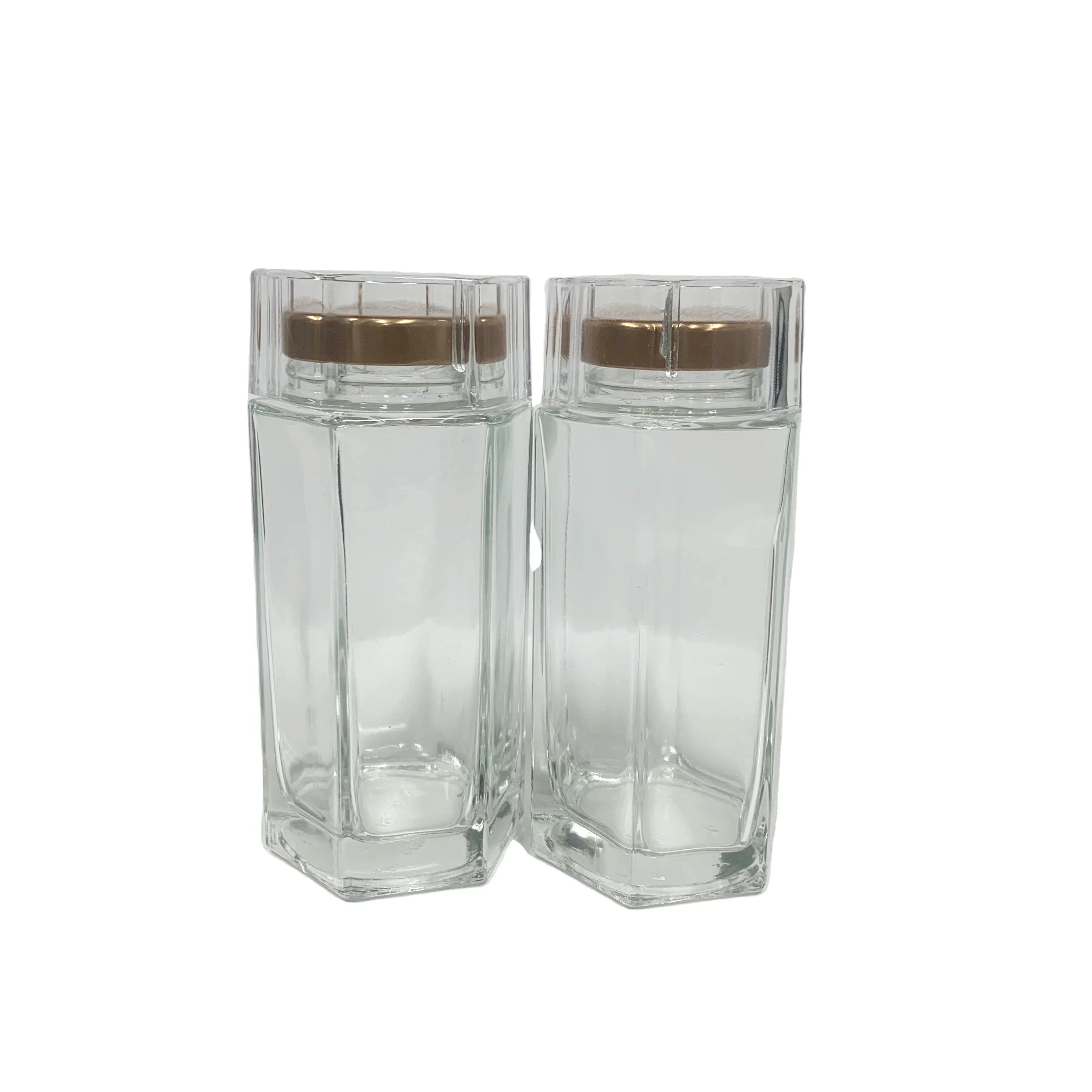 360ml hexagon glass bottle thick bottom with acrylic lid cover for food storage