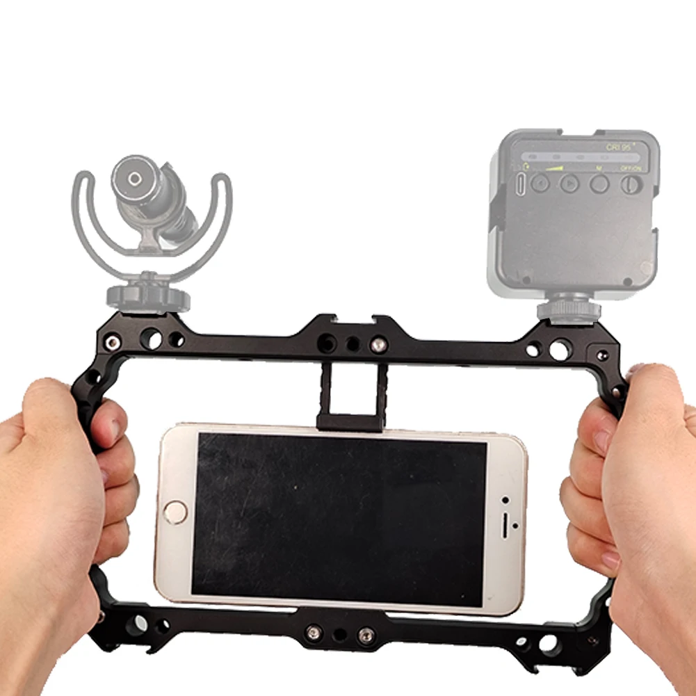 Metal  Camera Cage 4 in 1 Vlogging Live Broadcast desktop LED Selfie Light Smartphone Video Rig Kits with Microphone tripod