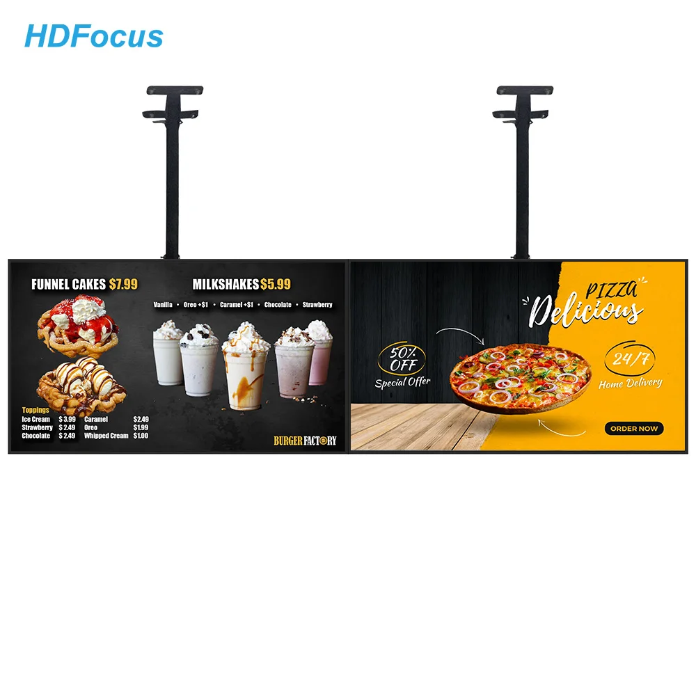 Hanging Wall Mounted HD Screen 55Inch Lcd Digital Signage And Display Digital Menu Board For Coffee House Fast Food Stores