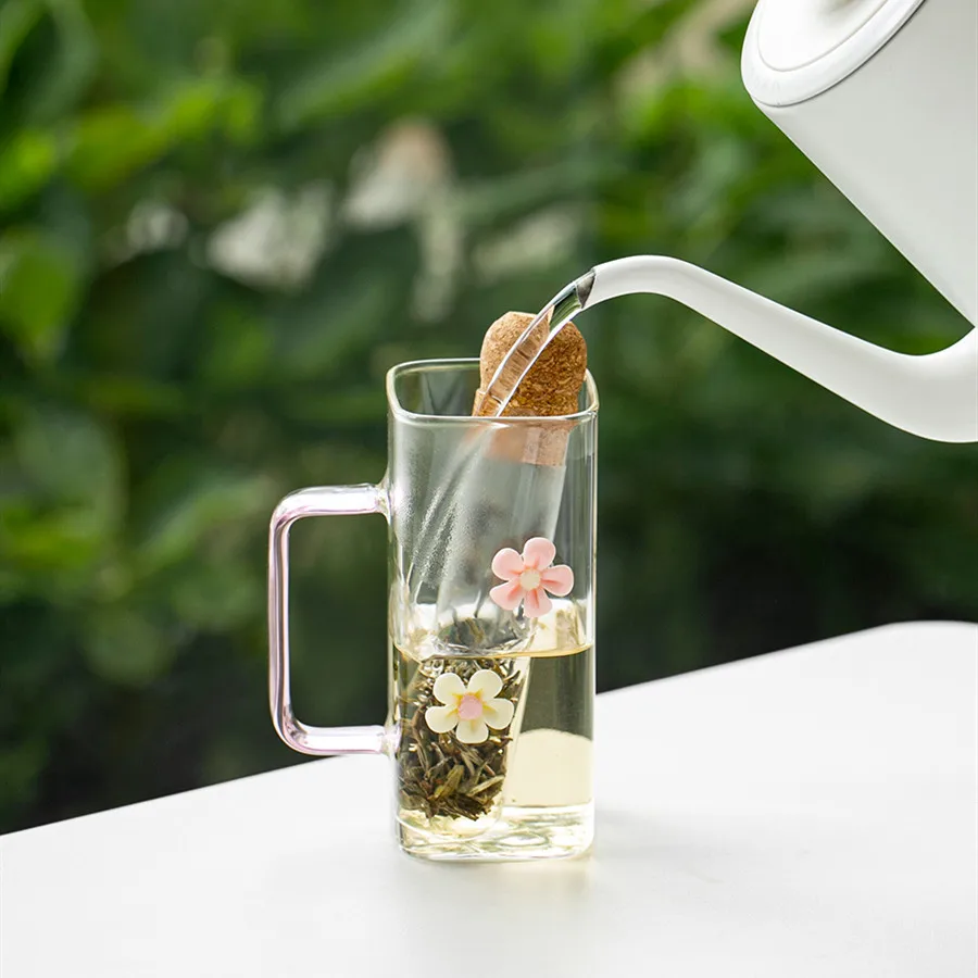 Modern Heat Resistant High Borosilicate Glass Tea Tube Infuser Filter with Eco-Friendly Cork Lid