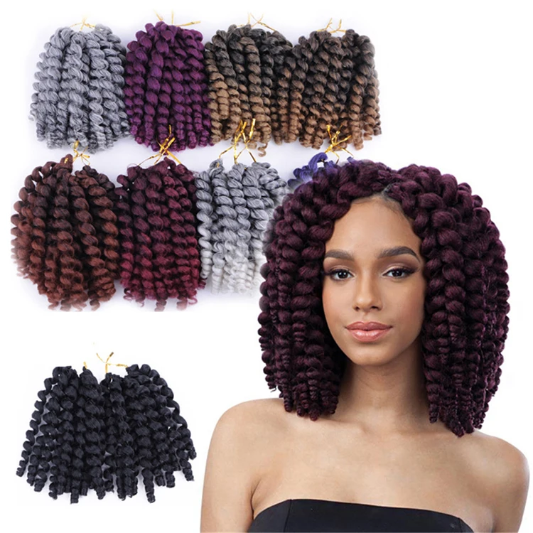 
8inch Ombre Synthetic Jumpy Wand Curl Crochet Braids 20strands Jamaican Bounce Synthetic Crochet Hair Extension For Black Women 