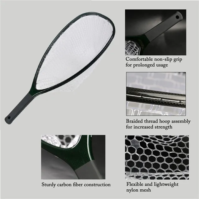 New carbon fiber frame fly fishing rubber landing net