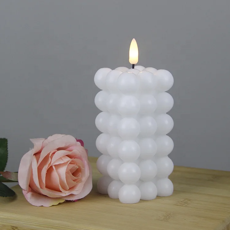 Valentines Day Flickering Real Wax Bubble Cube LED Battery Operated White Flameless Candles with Timer