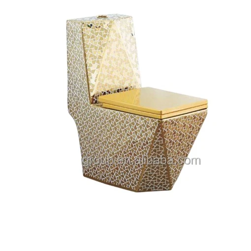 2023 Unique Electroplating Design Integrated Ceramic Toilet Bathroom Luxury Toilet Set