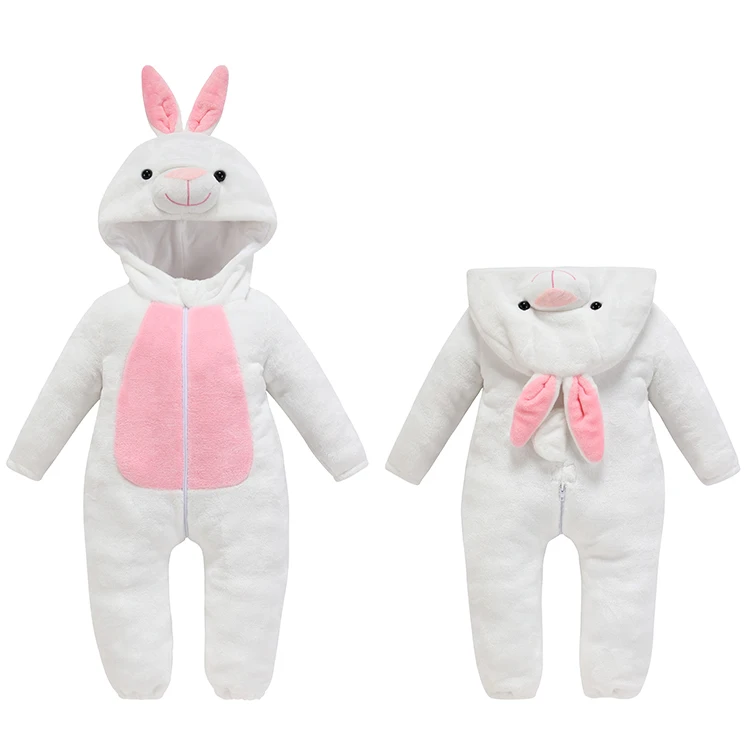 MICHLEY OEM Infant White Cute Rabbit Jumpsuits Flannel Girls Halloween Bunny Romper Baby Clothes