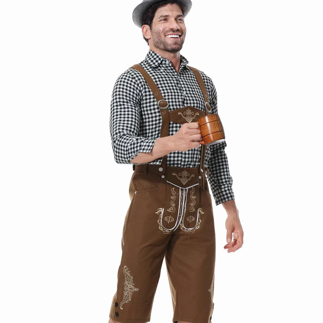 Party German Beer Okotoberfest Bavarian Guy Mens Lederhosen Adult Halloween Costumes Fancy Dress Outfit Cotton + Genuine Leather