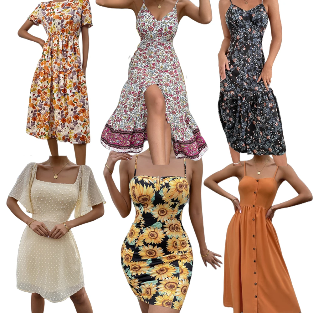 Factory Clearance Wholesale Discount Sale Big Bulks Cheap Casual Dresses Free Sample Mix Brand Clothes Bales Women Dress