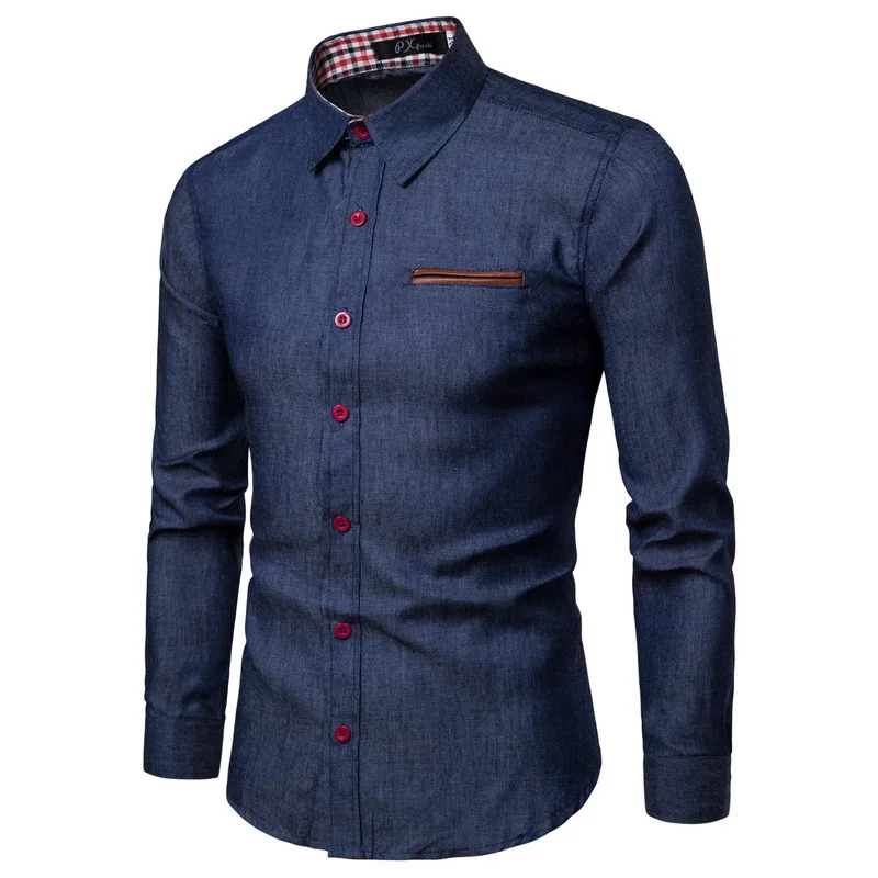 China manufacturer custom 100% cotton Hot Sale Men Denim Fabric Long Sleeve Shirt Fashion mens denim shirts