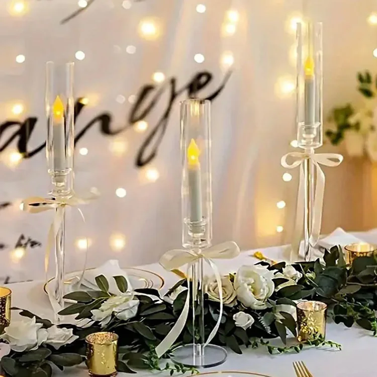 High Candelabra Wedding Centerpieces Single Acrylic Crystal Clear Taper Candle Stick Holder Solid Base Electric Candle Holder