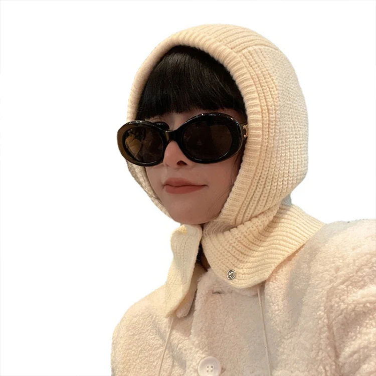 New Fashion Custom  Balaclava Knitted Hat Dual-purpose Hooded Scarf Knitted Hats Winter For Women